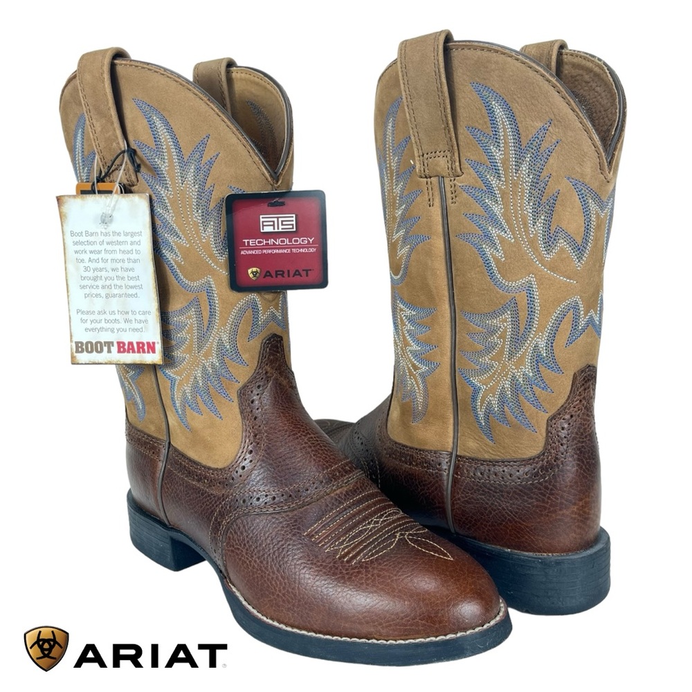 Ariat Men 8D Stockman Western Boots Brown Tan Leather Roundโ Toe Pull On